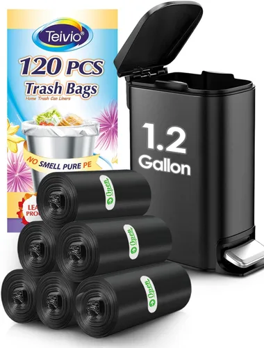 Vista 23 de Bolsas de basura fuertes de 1.2 galones, 220 unidades, bolsas de basura para baño, bolsas de plástico pequeñas para la oficina en casa, cocina, se