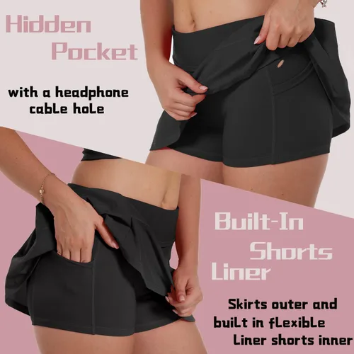 Vista 4 de Fitever Faldas de tenis plisadas para mujer con bolsillos pantalones cortos de cintura alta faldas de golf correr entrenamiento ropa deportiva