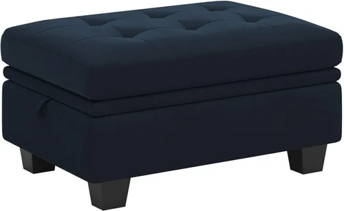 Vista 7 de Belffin Otomana rectangular de terciopelo con almacenamiento, diseño copetudo, color azul