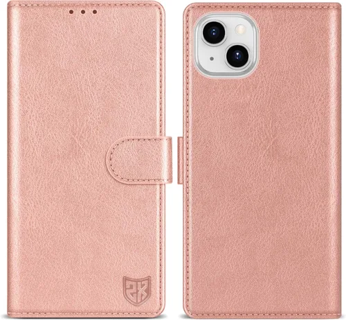 Vista 13 de ZZXX Funda tipo cartera para iPhone 14 Plus con bloqueo RFID, ranura para tarjetas, función atril, cierre magnético, funda protectora de cuero Negro