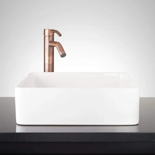Vista 2 de Signature Hardware 447955 Hibiscus - Lavabo de baño rectangular de 16 pulgadas, color blanco