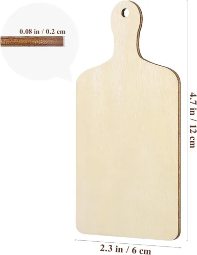 Vista 3 de Operitacx Mini bandeja de madera para cortar de 4.72 x 2.36 pulgadas, tabla de cortar de madera en blanco para pintar servir queso fruta aperitivos