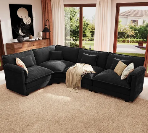 Vista 31 de ELUCHANG Sofá Seccional Modular en Forma de L de 113 pulgadas, cómodo sofá nube de 4 asientos con otomana móvil, sofá de asiento profundo para sala