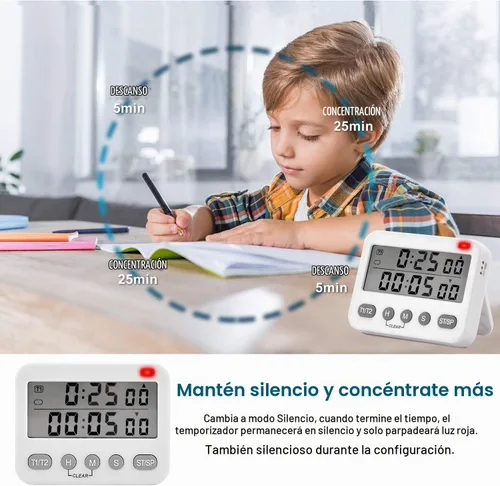 Vista 2 de Pomodoro 25, temporizador de productividad ajustable de 5 minutos, color blanco