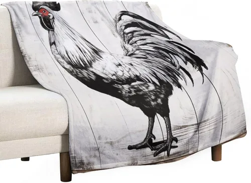 Vista 13 de Manta de microfibra suave y acogedora con diseño de gallo rústico en blanco y negro, suave y acogedora manta de microfibra para sofá, cama, oficina