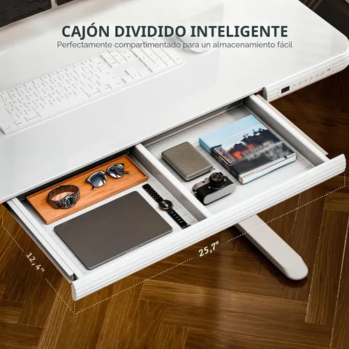 Vista 6 de FLEXISPOT Comhar - Escritorio de pie eléctrico de cristal puro con cajones, escritorio y puertos de carga USB, escritorio ergonómico de altura