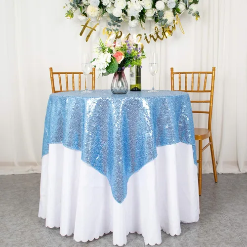 Vista 7 de AMZLOKAE Mantel de Lentejuelas Cuadrado 50x50 Azul Bebé Cubierta de Mesa con Purpurina Manteles para Fiestas Mantel Sin Costuras Azul Claro
