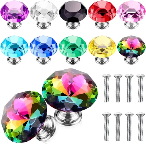 Vista 10 de Jetec 20 piezas tiradores de cristal para cajones pomos de gabinete 30mm pomos de diamante para aparador para cajones de aparador cocina estantería