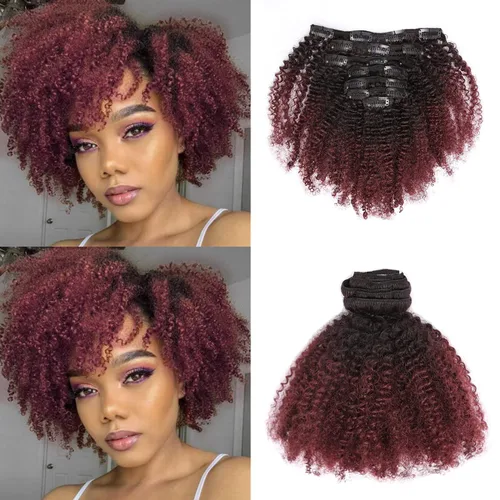 Vista 11 de Loxxy Afro rizado extensiones de clip grueso 100 % virgen Remy cabello humano 4B 4C negro natural 7 piezas con 17 clips 4.23 onzas/120 g por juego