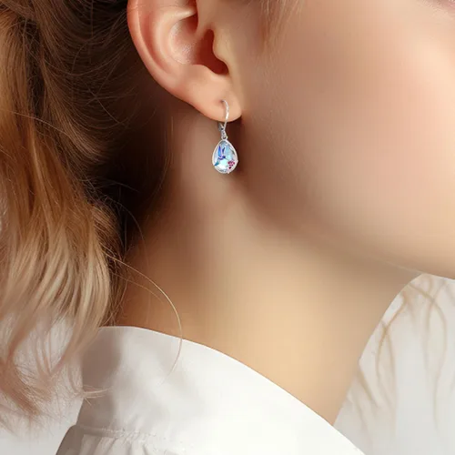 Vista 281 de Aretes colgantes de plata de ley con diseño de árbol de la vida, flor, abeja, animales, gato, colibrí, piedra lunar, turquesa, aretes con cierre