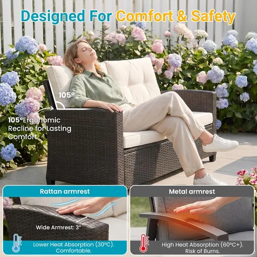 Vista 2 de FansaFurn Juego de muebles de mimbre para patio de 4 piezas para todo tipo
