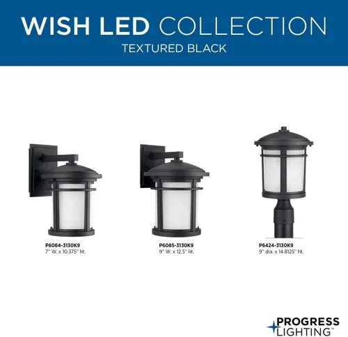 Vista 8 de Progress Lighting Wish LED Collection - Farol de pared mediana con 1 luz grabada de lino blanco y vidrio, para exteriores, color negro