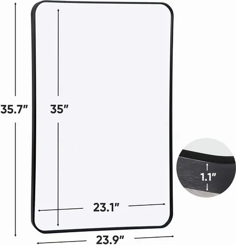 Vista 5 de ZenStyle Espejo de pared rectangular con marco de metal negro de 24 x 36 pulgadas, espejo de baño con borde de pico para entradas, salas de estar