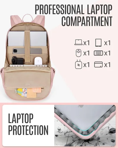 Vista 4 de LIGHT FLIGHT Mochila de viaje para mujer, mochila para laptop de 17.3 Beige