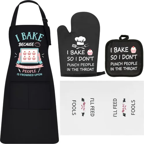 Vista 9 de Defresit Juego de delantales divertidos para hornear para mujeres y hombres, suministros de cocina para hornear 2 piezas blanco y negro