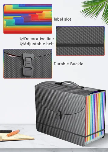 Vista 2 de Organizador de archivos de acordeón/carpeta de archivos expandible con asa, caja de archivo de 13 bolsillos, perfecta para escritorio de pie