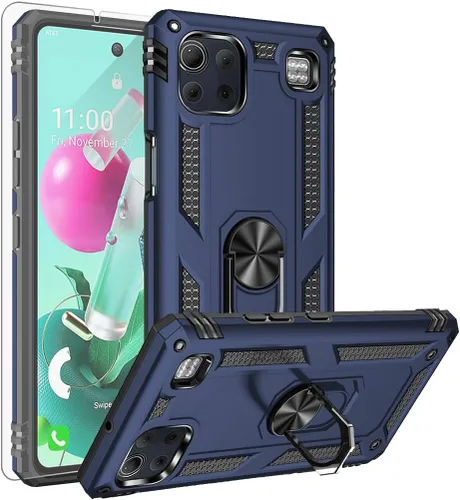 Vista 9 de Funda para LG K92 5G, con protector de pantalla HD, [grado militar] anillo de montaje en coche con soporte híbrido de policarbonato duro de Negro