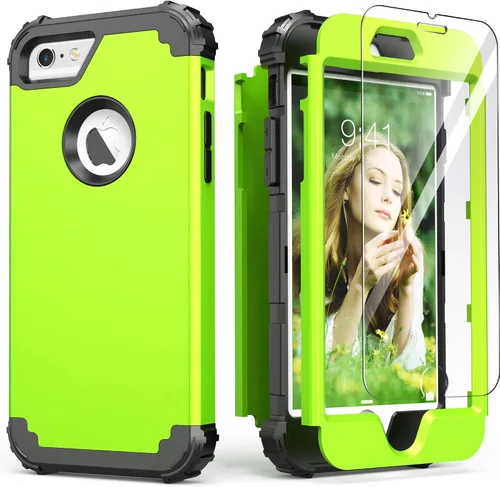 Vista 16 de IDweel Funda para iPhone 6S, funda para iPhone 6 con protector de pantalla, 3 en 1, resistente, absorción de impactos, cubierta de policarbonato