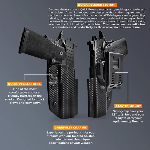 Vista 8 de OWB Negro Quick Detach IDPA - Funda KYDEX - Cintura exterior - Retención Posi-Click - 100% fabricado en EE. UU
