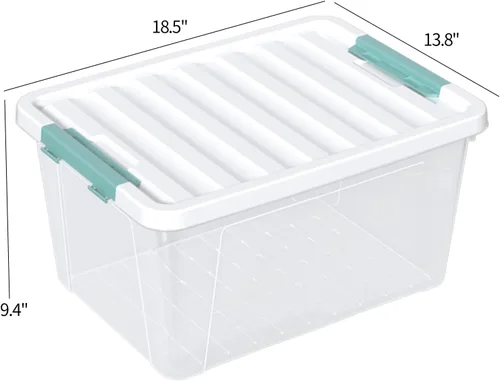 Vista 4 de 6 paquetes de contenedores de plástico transparente de 35 L con tapas, cajas de almacenamiento grandes