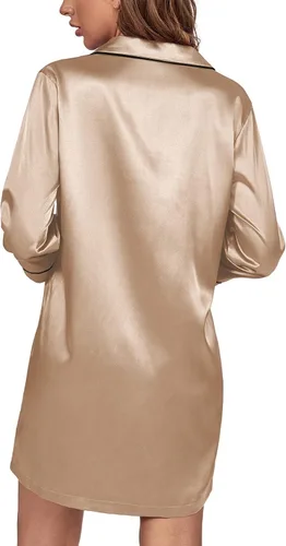 Vista 2 de Umenlele Camisón de satén con botones para mujer, camisa de dormir de manga larga, camisón de novio
