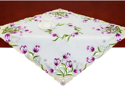 Vista 11 de Caminos de mesa pequeños bordados de tulipán, manteles florales de primavera para Pascua (azul, 13 x 35 pulgadas)