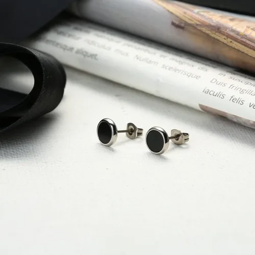 Vista 2 de Pure Titanium Earring For Sensitive Ear High Polish Round Synthetic MalachiteObsidianBlue Turquoise Stud Earrings