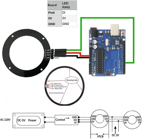 Vista 6 de Anillo LED direccionable WS2812 de 8 bits con cable SM2.54-3P, DC5V WS2812B 5050 RGB LED con controladores integrados de píxeles de control