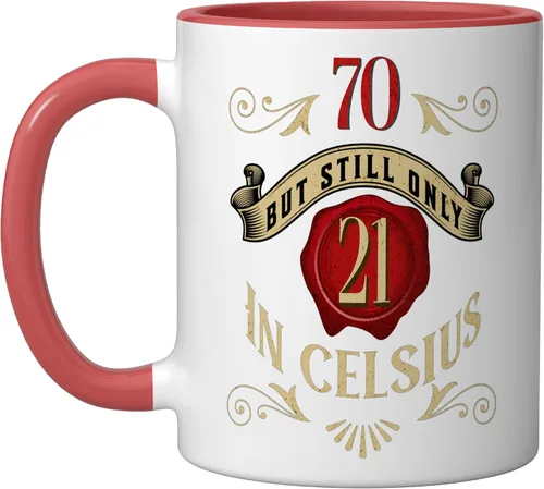 Vista 5 de 70 But Only 21 In Celsius, Funny 70th Birthday Vintage Ceramic Mug, Black/White