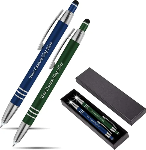 Vista 7 de Juego de regalo personalizado, 2 bolígrafos de lujo de metal de goma + linterna LED de escritor nocturno + lápiz capacitivo + caja de regalo, nombre