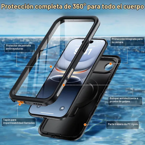 Vista 6 de Oterkin Funda magnética impermeable para iPhone Air con [protector de pantalla integrado] [soporte invisible] [compatible con MagSafe]