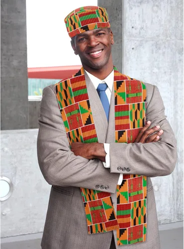 Vista 5 de Sombrero Kufi Kente Kufi con patrón africano Kente Kufi para hombre sombrero y banda con estampado africano Kente para la historia africana negra