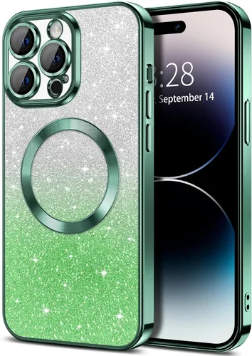 Vista 37 de Hython Funda para iPhone 13 Pro transparente con purpurina magnética [compatible con MagSafe] Protector completo de lente de cámara delgado