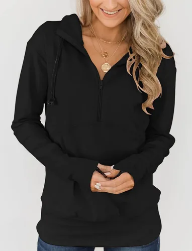 Vista 3 de Fallorchid Sudaderas de manga larga para mujer, con cremallera de un cuarto, sudaderas casuales con bolsillo
