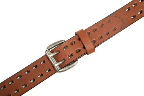 Vista 4 de BG247 Cinturón casual de cuero hecho a mano para hombre con hebilla de doble punta