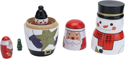 Vista 9 de QANYEGN Juego de 5 muñecas rusas de anidación ique, brillantes adornos de Navidad, juguetes de anidación, regalos festivos para decoración