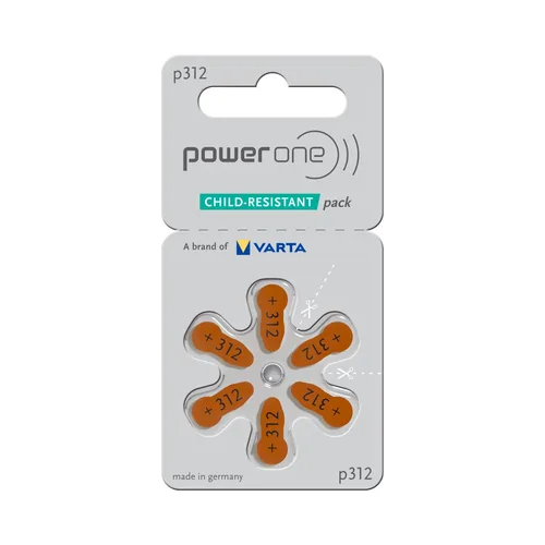 Vista 2 de Power One Size 312 Zinc Air Audífono Baterías Sin mercurio (42 baterías)
