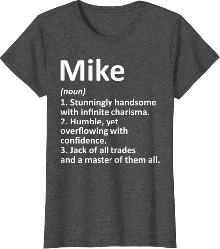 Vista 6 de MIKE Definition - Camiseta divertida para regalo de cumpleaños con nombre personalizado, Negro, S