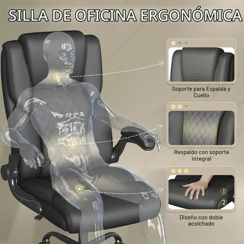 Vista 3 de Silla de oficina,Silla de oficina grande y alta de cuero con Negro