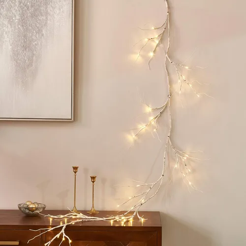 Vista 4 de LITBLOOM - Guirnalda iluminada de abedul de 6 pies con 48 LED que funciona con pilas y temporizador, luces de rama de vid pre-iluminadas