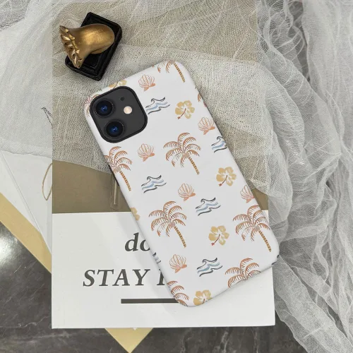 Vista 6 de Funda compatible con iPhone 11, resistente a arañazos, funda híbrida de 2 capas con carcasa dura, diseño de cocoteros de playa de verano