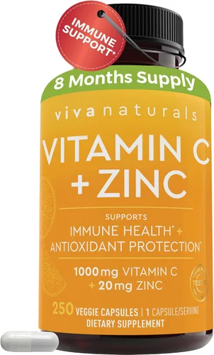 Vista 10 de Vitamina C Viva Naturals Premium Non-GMO con Bioflavonoides y escaramujos, 0.03527 oz, 250 cápsulas vegetales.