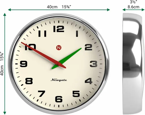 Vista 4 de NEWGATE® Superstore Reloj de pared Reloj de metal retro grande 16 pulgadas Acabado cromado Lente de vidrio convexo Pieza de diseño