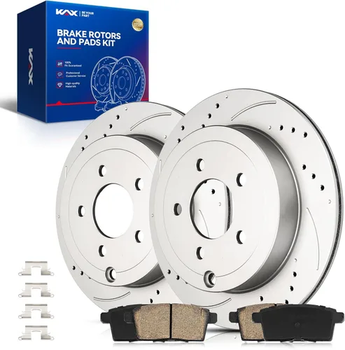 Vista 21 de Kit de freno delantero KAX, rotores de freno ranurados y con hendiduras, pastillas de freno cerámicas Compatible con Honda Accord 1990 1991 1992