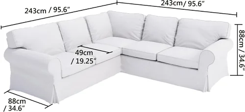 Vista 3 de Funda de sofá de algodón de repuesto compatible con IKEA Ektorp 2+2 Seccional Funda de algodón resistente solo para sofá esquinero Ektorp