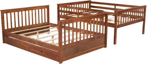 Vista 5 de Harper & Bright Designs Litera de tamaño matrimonial sobre matrimonial con cajones, litera de tamaño matrimonial, base de cama de madera maciza