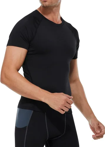 Vista 3 de Holure Camiseta de compresión y ajuste holgado para hombre, de manga corta, deportiva, de capa base, camisetas frescas y secas (paquete de 1 o 3)