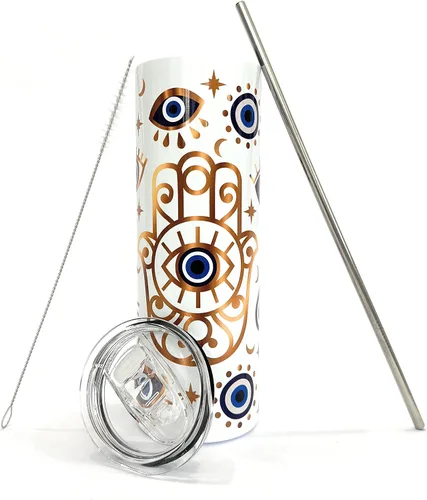 Vista 2 de Evil Eye Tumbler With Lid And Straw 20oz Spiritual Gifts For Women Coffee Tumbler For Women Stainless Steel Vacuum Tumbler Travel Drinking Cups With