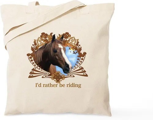 Vista 38 de CafePress Id Rather Be Riding! Bolsa de mano de caballo Bolsa de lona natural, bolsa de compras de tela, Caqui