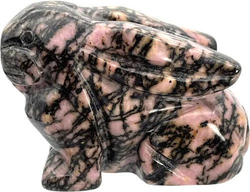 Vista 12 de Estatua de conejo sentado de piedra de sangre natural de África de 2 pulgadas, escultura decorativa de Fengshui para decoración del hogar, cristal